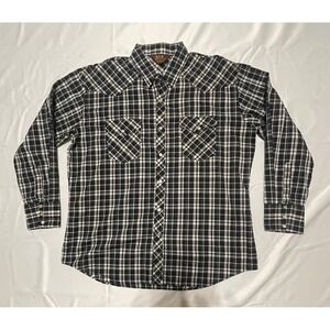 BJ-R Western SHIRT Thin Plaid Pearl Snap Long Tail Cowboy SIZE XL‎